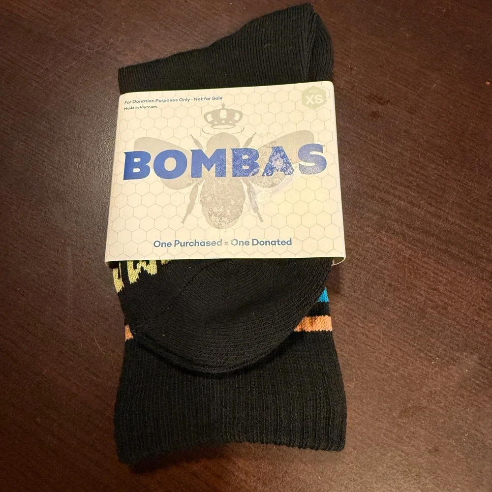 Bombas Womens Cushion Crew Socks Black Blue Orange Stripe 3 Pair Set Size‎ XS